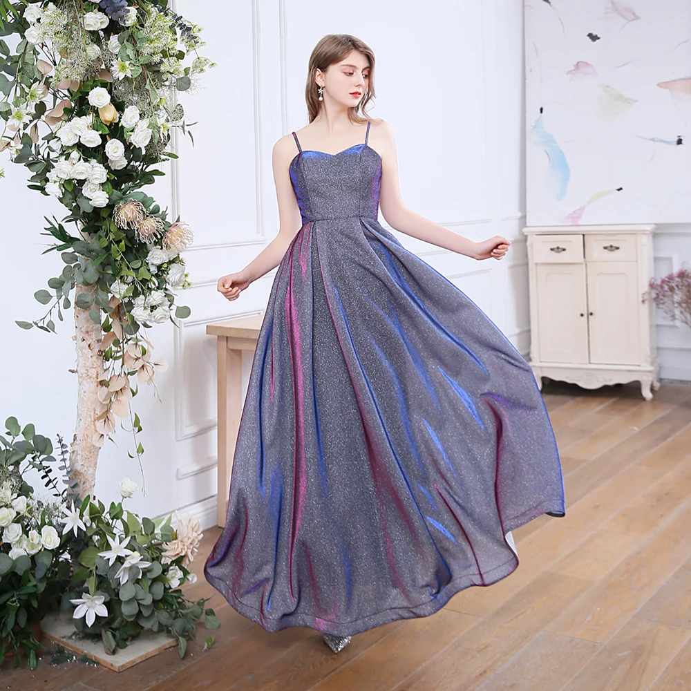 SSYFashion, новое простое вечернее платье для банкета, блестящее, милое, градиентное, голубое, фиолетовое, без рукавов, длинное, торжественное платье, Vestidos