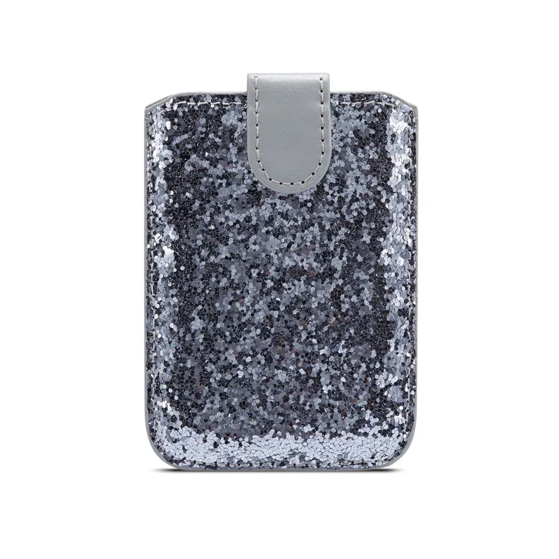 Роскошный блестящий кожаный чехол для мобильного телефона с отделением для ID карты, кошелек, кредитный карман, клейкая наклейка, мобильный чехол для женщин и мужчин - Цвет: Gray
