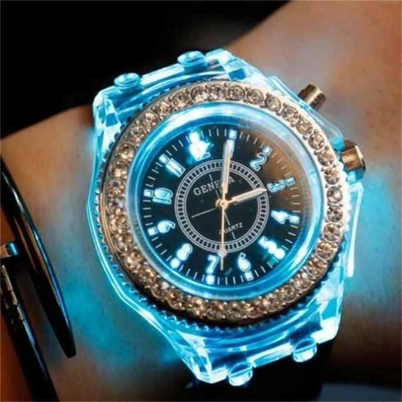 цена Fashion LED Sport Watches Geneva Luminous Women Quartz Watch Ladies Women Silicone Wristwatches Glowing Relojes Mujer 8 Colors