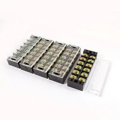

5 Pcs 600V 45A 6 Positions 6P Double Rows Covered Barrier Screw Terminal Block