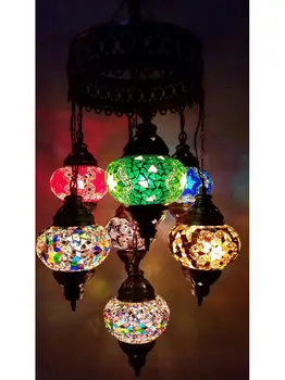 

7 GLOBES Turkish Mosaic Lamp Moroccan Mosaic Lighting Hanging Ceiling Lantern Lamp