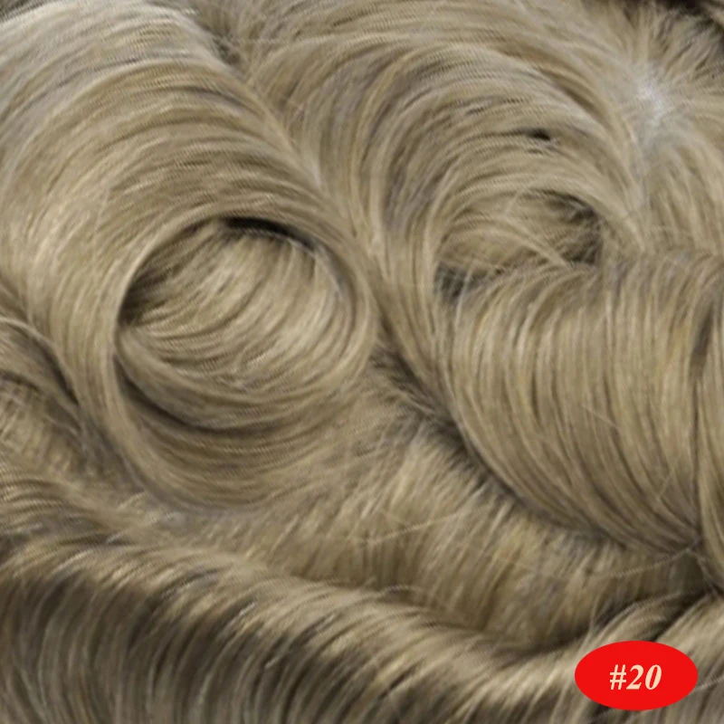 20 Mens Toupee Wig Replacement Systems Hairpiece Mono Lace With Thin PU 8x10 Natural Remy Indian Human Hair Handmade - Парик Цвет: 20