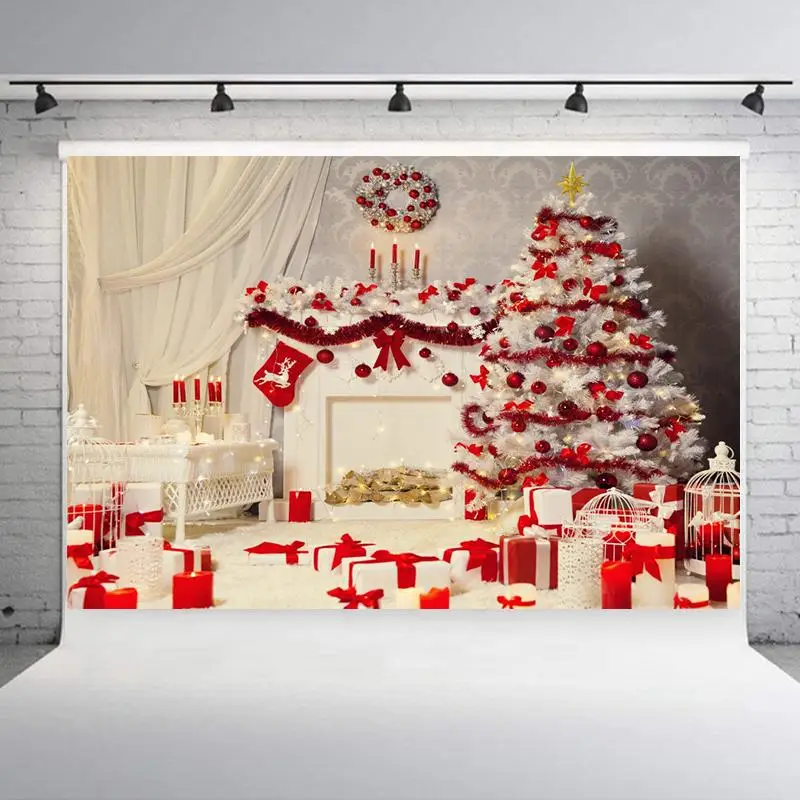 Christmas Style Photography Background Christmas Decoration Tree Retro Vintage Wooden Wall Fireplace Christmas Backdrops Prop - Color: SD 486
