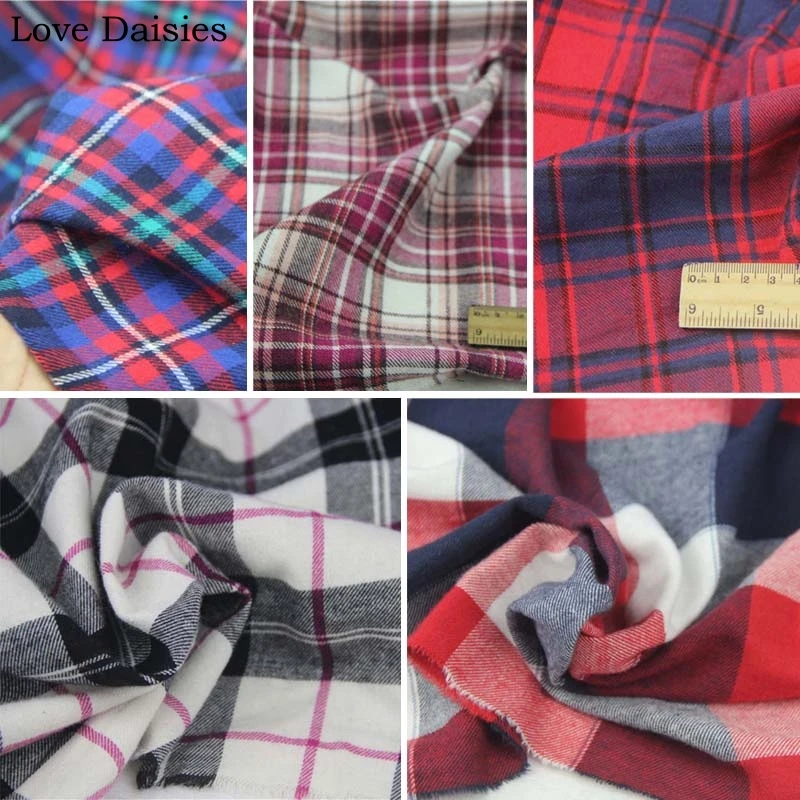 Хлопок, окрашенная в пряже зеленая, синяя, красная, черная, фиолетовая, белая, темно-синяя, большая, маленькая, в клетку, отшлифованная ткань для DIY, осенняя одежда, платье, рубашка