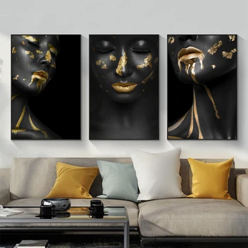 

AAVV Wall Art Figure Painting Canvas Print Beauty Portrait Picture Golden Face For Living Room Home Decor No Frame