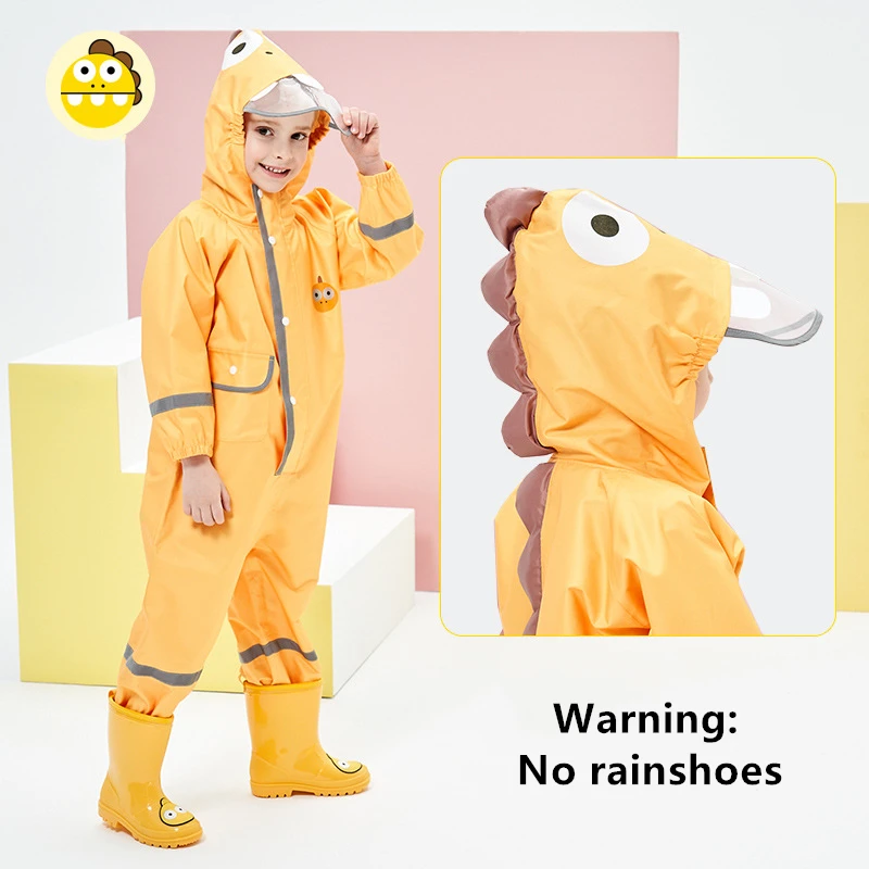 Yellow dinosaur Детский водонепроницаемый комбинезон с героями мультфильмов, дождевик с капюшоном и желтым динозавром, цельное дождевик для малышей, зимний теплый дождевик - Цвет: Yellow dinosaur