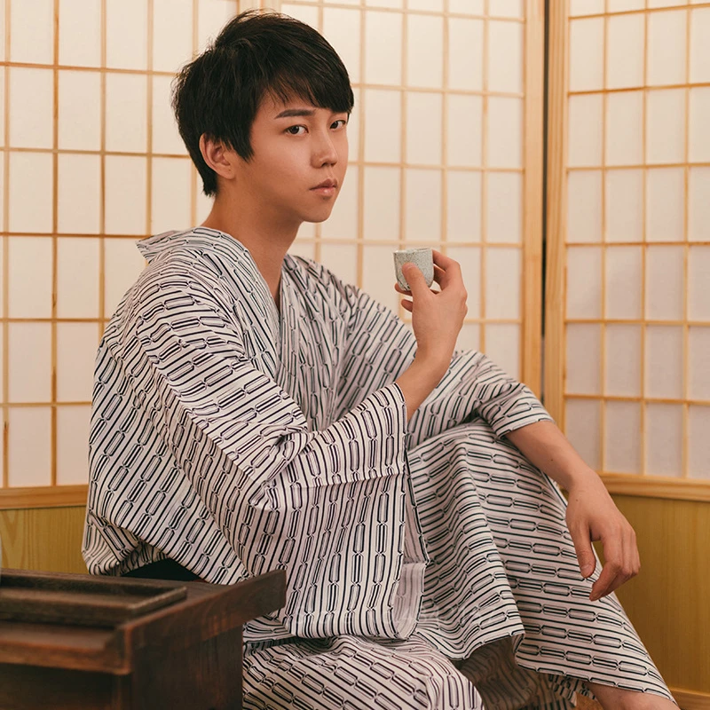 Мужские японские Самурайские костюмы кимоно Jinbei Домашняя одежда свободная хлопковая черная традиционная юката одежда пижамы Ночная рубашка халат