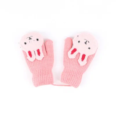 ideacherry Baby Cartoon Rabbit Gloves Winter Child Thicken Warm Gloves Kids Girls Cute Full Fingers Cute Rabbit Hair Wool Mitten - Цвет: Watermelon Red