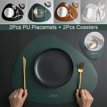 

4/2pcs Tableware Pad PU Leather Table Mat Heat Insulation Non-Slip Simple Placemats Disc Bowl Cup Placemat Kitchen Supplies