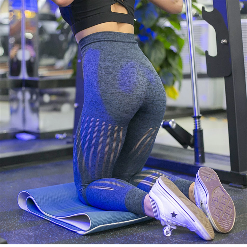 Леггинсы с высокой талией женские тренировочные брюки для йоги колготки Пуш-Ап бесшовные леггинсы однотонные колготки для бега дышащие S-L полной длины