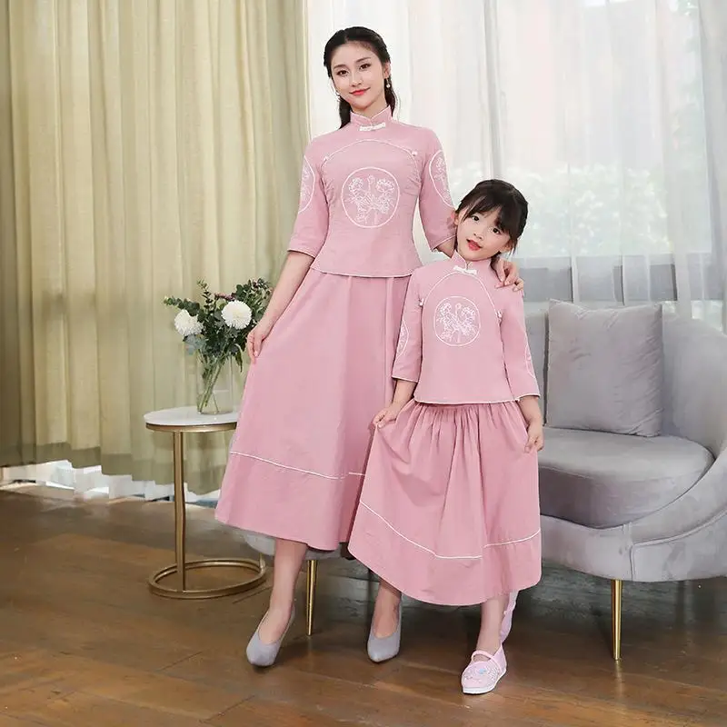 Костюм ханьфу для мамы и дочки, Cheongsam для мамы и дочки,, вечерние платья для мамы и дочки, одежда для всей семьи, Qipao