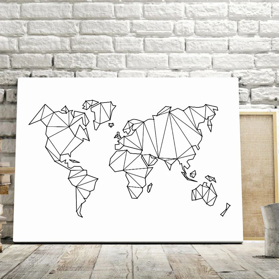 White World Map Wall Art Abstract Geometric World Map Canvas Painting Nordic Posters And Prints Wall  Art Print Black White Wall Pictures For Living Room|Painting & Calligraphy|  - Aliexpress