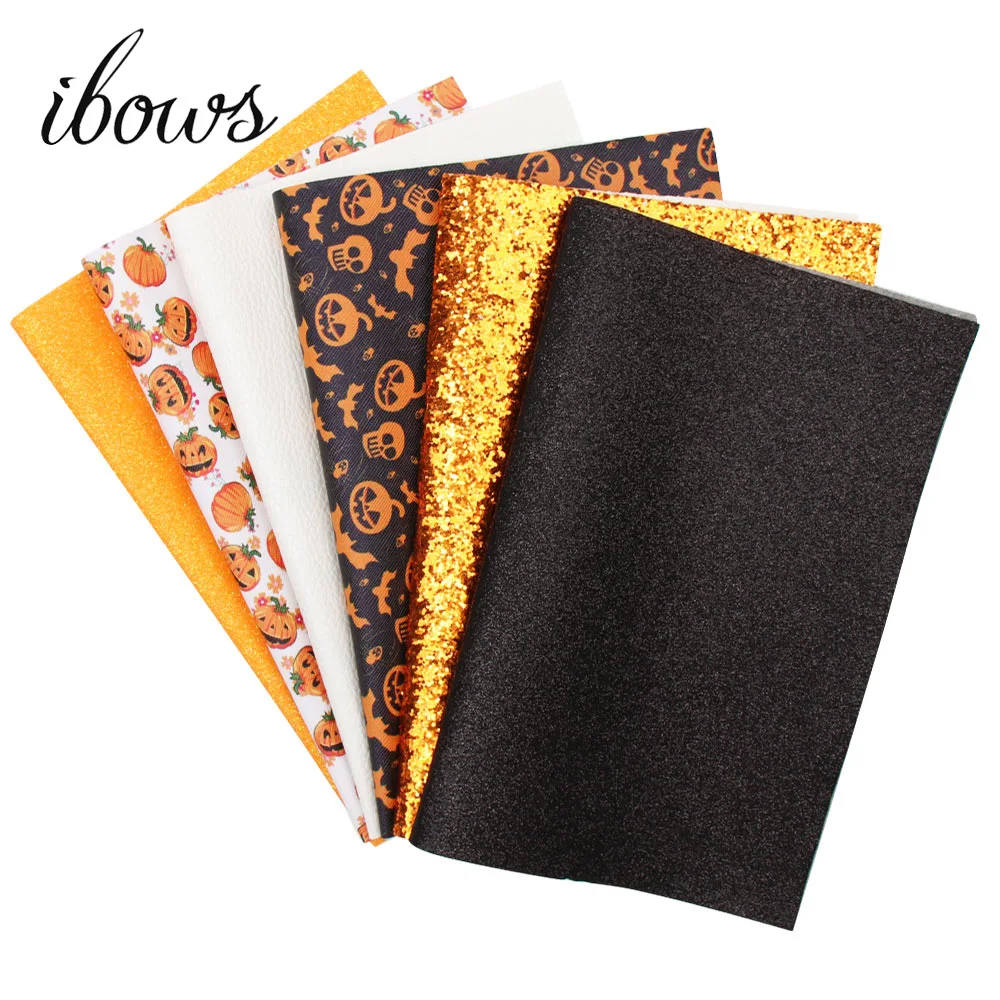 IBOWS 6 шт./компл. 22*30 см с рисунком тыквы для Хэллоуина искусственная синтетическая кожа, из кусков, для волос луки чехол для телефона "сделай сам" купить портмоне из натуральной кожи