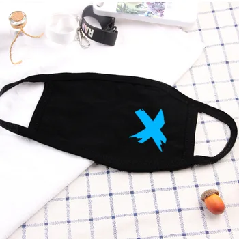 

5PCS Blue Cartoon Print Pattern Black Cotton Mask Dustproof Warm Mouth Masks Korean Couple Muffle Face Mask Woman Men