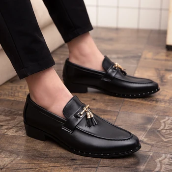 

luxury brand men dress shoes fashion Men tassel loafers shoes genuine leather italian formal dress office oxfords shoes for men