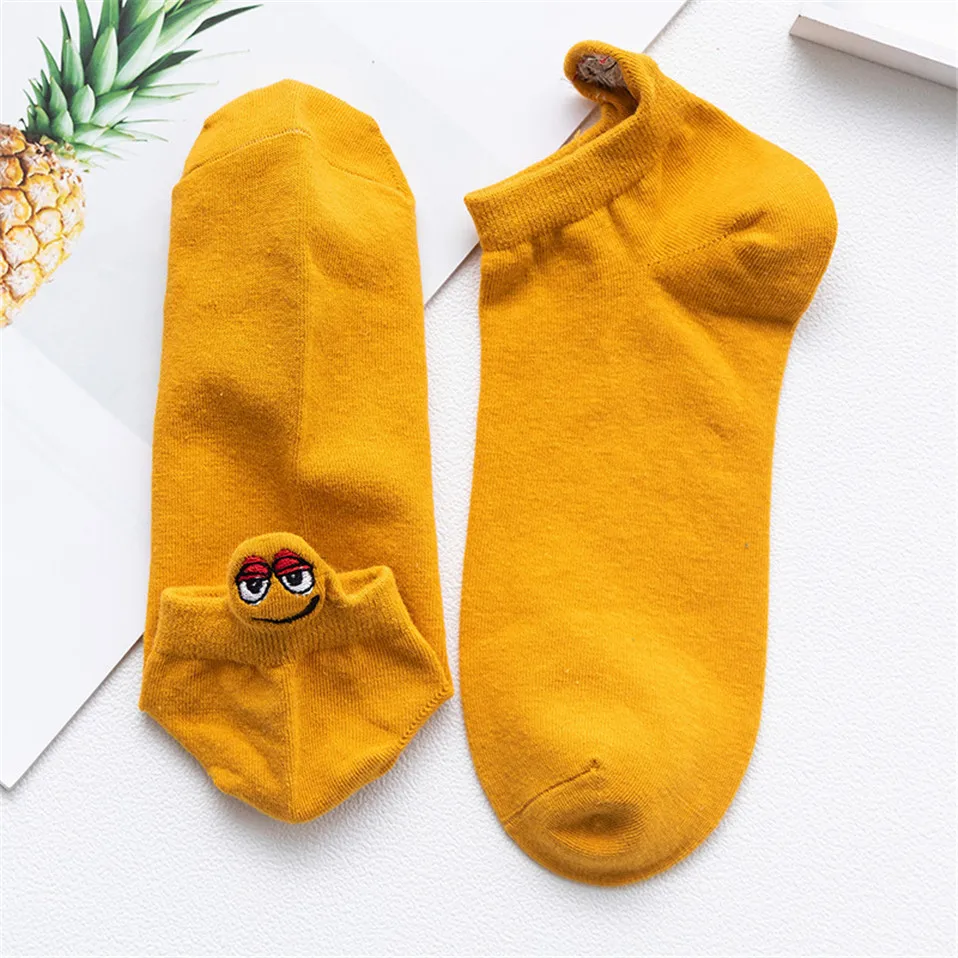 1 пара кавайных женских носков счастливые модные забавные Женские носочки хлопковые носки ярких цветов с вышивкой