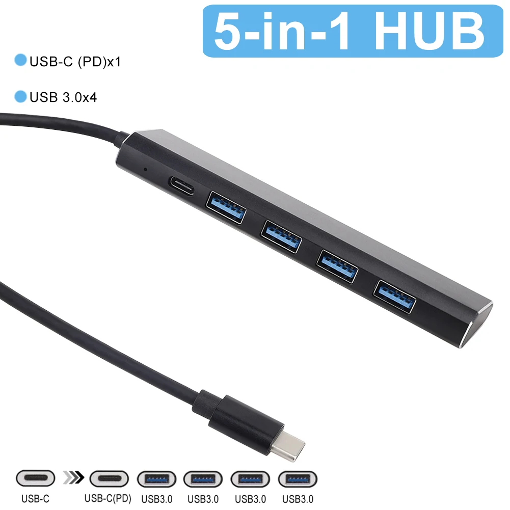 

5 in 1 Multi USB C Hub Hub 3.0 to USB Hub Adapter Splitter Port PD Charge for Most Laptops Computer for MacBook HP DELL Lenovo