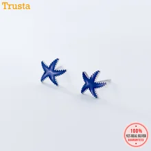 Trustdavis, настоящее 925 пробы, серебряные, милые, голубые, морская звезда, звезда, серьги-гвоздики для женщин, девушек, мода, серебро 925, ювелирное изделие DS94