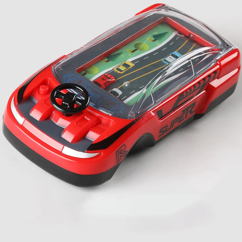 Racing car handheld game player with 3D car model and steering wheel, real auto racing game console, novelty children toy 