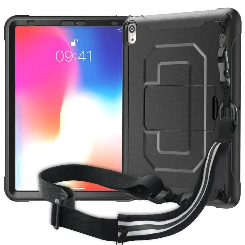 Черный Сверхпрочный защитный чехол со встроенной подставкой для iPad Pro 11 с плечевым ремнем - Цвет: Черный