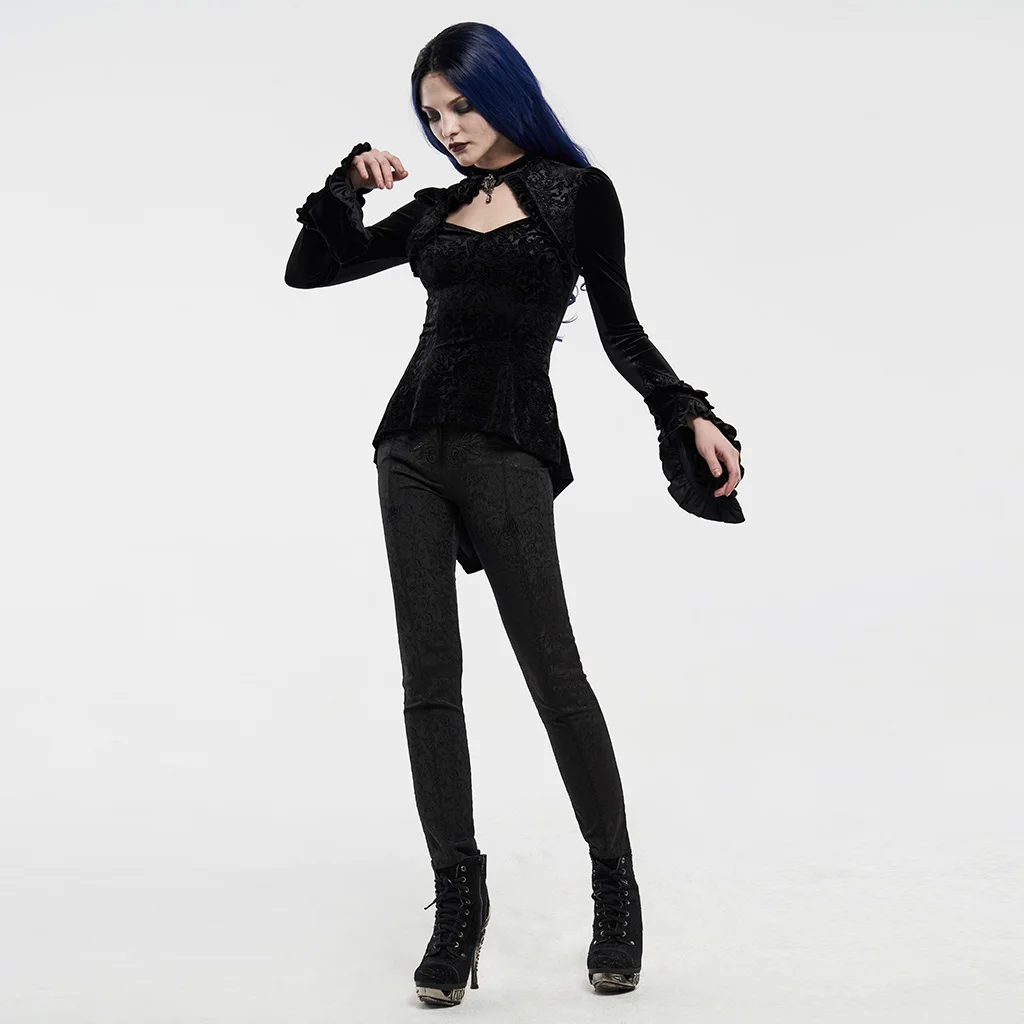 PUNKRAVE Women's Gothic Velvet Shadow Flower Long