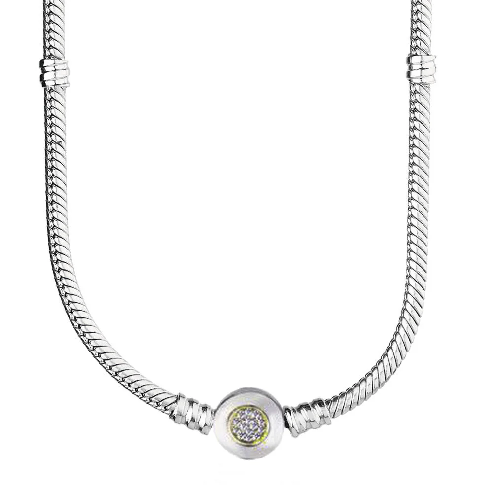Original MOMEMTS Two-Tone Signature Snake Chain Necklace For 925 Sterling Silver Bead Charm Necklace Europe DIY Jewelry