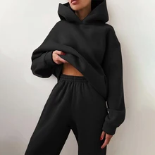 

Women's Tracksuit Suit Autumn Fashion Warm Hoodie Sweatshirts Two Pieces Oversized Solid Casual Hoody Pullovers Long Pant Sets