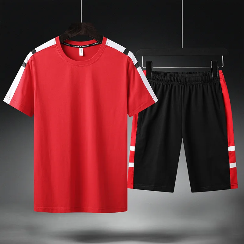 

Men's Short Sleeve T-Shirt+Shorts Sports Korean Cotton jogging clothing sport suit GYM Running Set