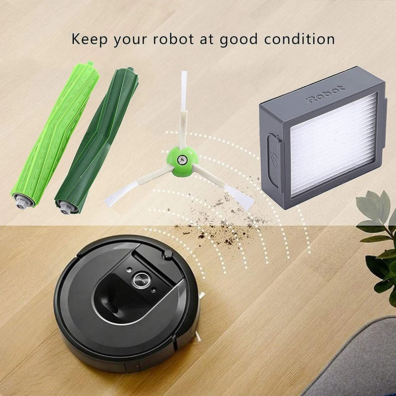 Запасные части для IRobot Roomba I7 I7+/Plus E5 E6 комплект для пополнения(6 фильтров, 8 щеток, 1 комплект многоповерхностной резины Bru