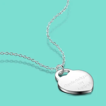 

New Fashion Jewelry 100% 925 Sterling Silver Simple Heart Pendant Design Necklace Long Bead chain Choker For Women's Gift