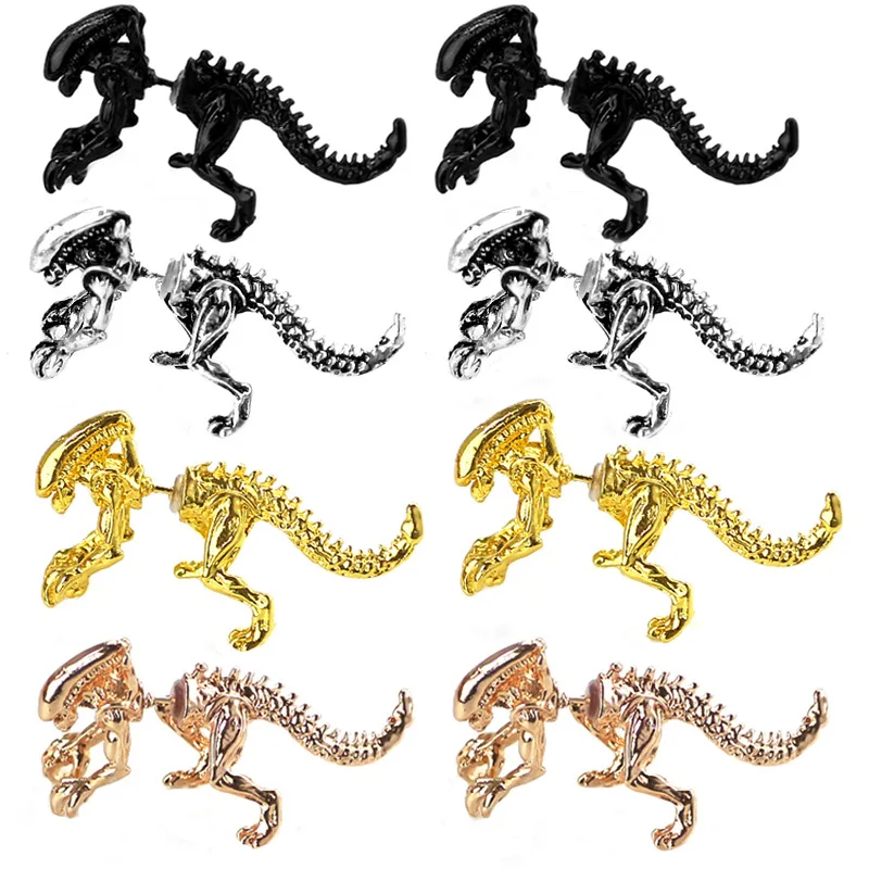 

Personality Dinosaur Stud Earrings Women's Men's Punk Earrings Dinosaur Skeleton Skull Earrings Cool Hip Hop Jewelry for Unisex