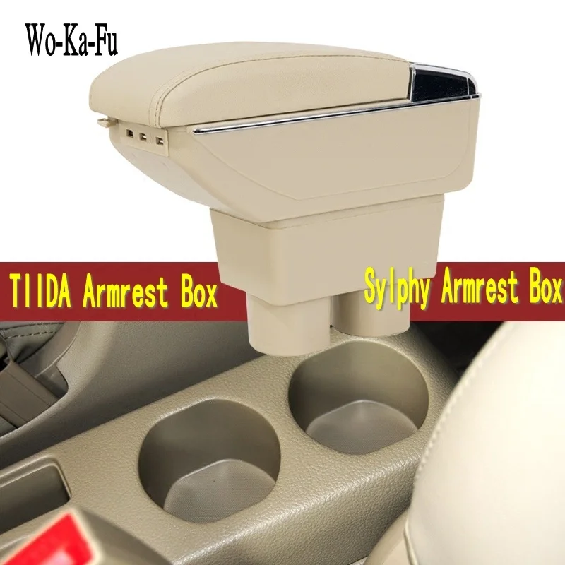 

Подлокотник для Nissan Sylphy Tiida, подлокотник, центральная консоль для хранения с USB-интерфейсом для зарядки телефона, подстаканник