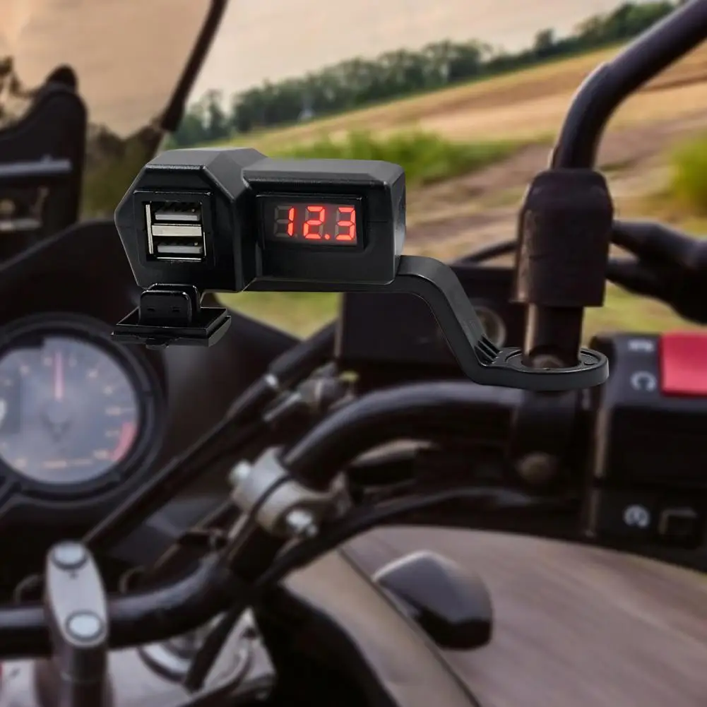 Motorcycle Charger Waterproof Dual USB Black 3.4A 10-24V Phone Charger Voltmeter Display Accessories for Electric Scooter