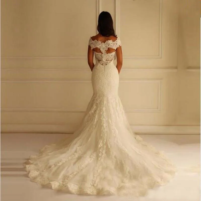 Robe de mariage princesse предложение плечо Русалка свадебное платье Кружева Аппликации Винтаж свадебное платье с кружевами сзади свадебные платья