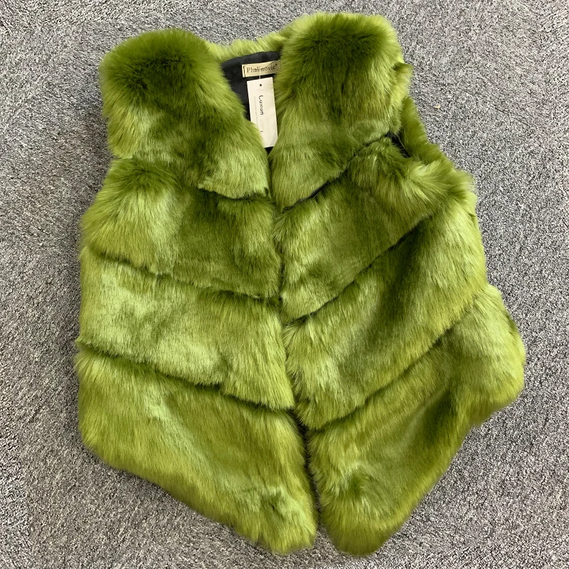 Новинка, модное пальто из искусственного меха, зимний жилет для женщин, мягкий, приталенный, меховой жилет, пальто, женская куртка, жилет для дам, куртки, пушистые - Цвет: Зеленый