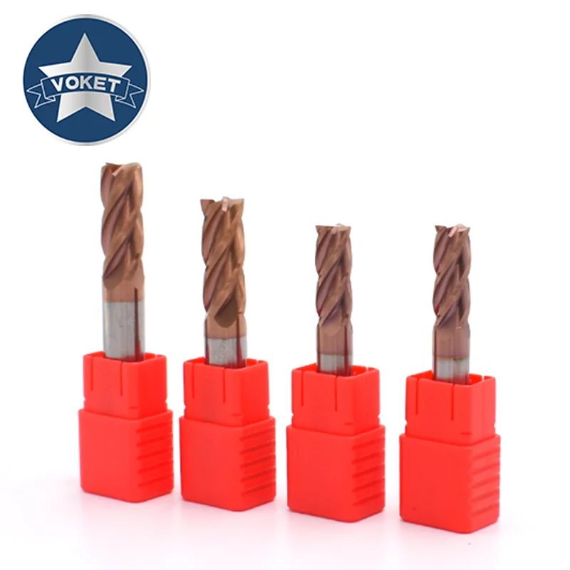 VOKET 55&deg; long shank solid tungsten carbide end mill 75L 100L 4 flutes square mills Milling Cutter HRC55 4MM 6MM 8MM 10MM 12MM