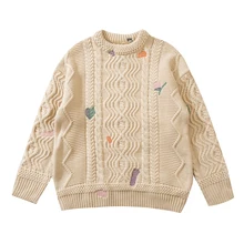 

Adererror Sweater Hemp Pattern Embroidery Contour Pullover 2021 Men Women High Quality Thicken Winter Sweater Back Leather Patch