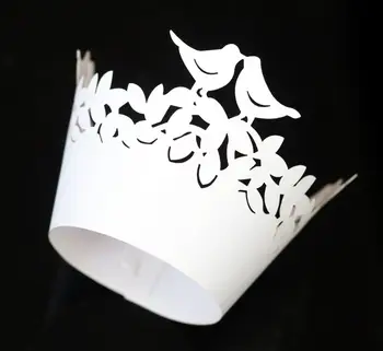 

50/100pcs Love Birds in Grass Cupcake Wrapper Laser Cut Wedding Baby Shower Cupcake Wrapper Pearl Paper Party Supplies Favors