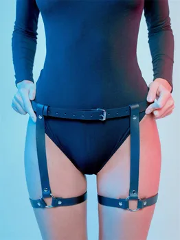 

Sexy Harajuku Handmade Leather Punk Goth Garter Belts Leg Ring With 2 Suspenders Straps Leg Harness Lingerie Body Bondage Cage