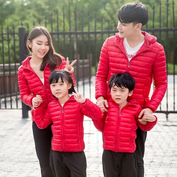 

Family Matching Clothes Family Winter Down Jackets Warm Hoodie Coat Father Mother Kids Zipper Outwear Casual Clothes Down Jacket