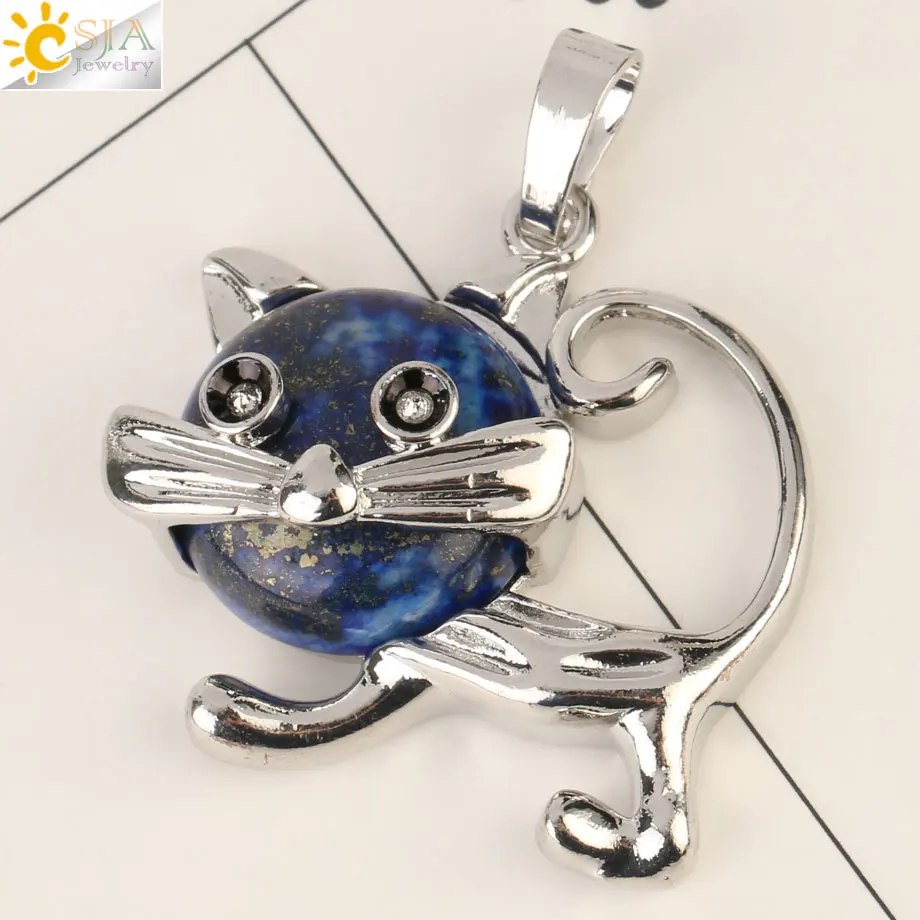 Lapis Lazuli Csja милое животное, кошка Медальон натуральный камень фиолетовый кристалл розовый с кварцевым тигровым глазом целебные ювелирные изделия для женщин девочек Ожерелья G240 - Окраска металла: Lapis Lazuli