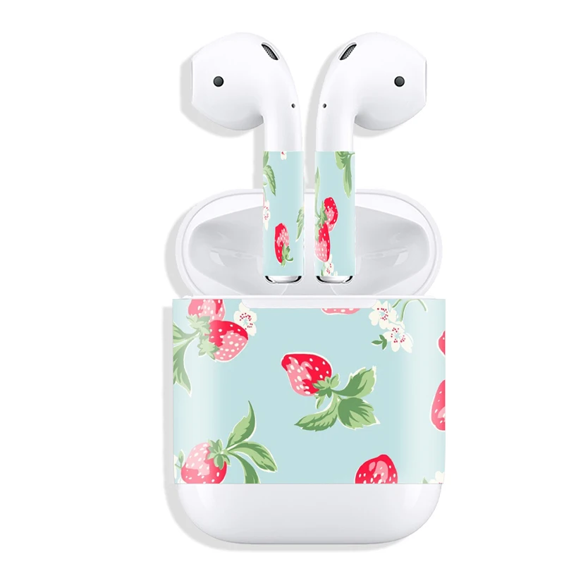 Мультяшная наклейка для Apple Airpods 2 1 air pods airpod Кожа Наклейка s камуфляж череп цветок лиса клубника - Цвет: Strawberry