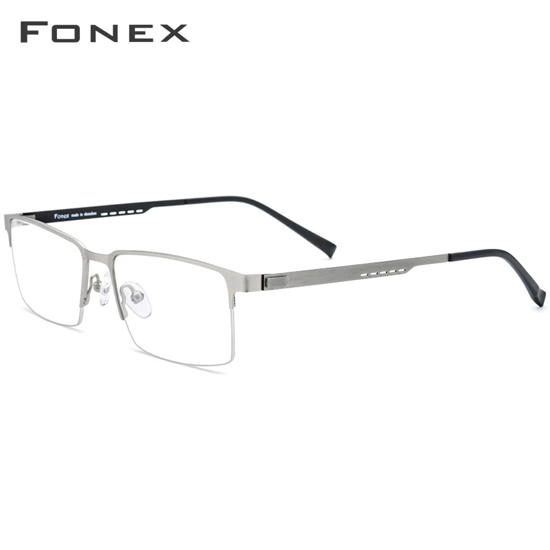Очки по рецепту из FONEX сплава, квадратные очки для близорукости, оправа для очков, мужские, полуоправы, полуоптические оправы, Безвинтовые очки 8840 - Цвет оправы: Серебристый