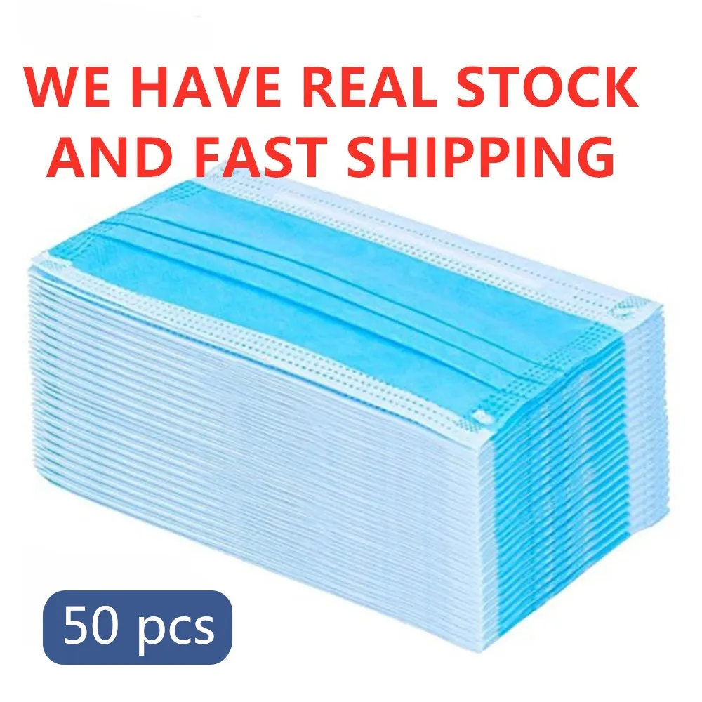 

50 pcs Disposable Mask 3-layer Mask Non- Woven Anti-dust Meltblown Cloth Masks Earloops Masks Facial Protective Cover Masks