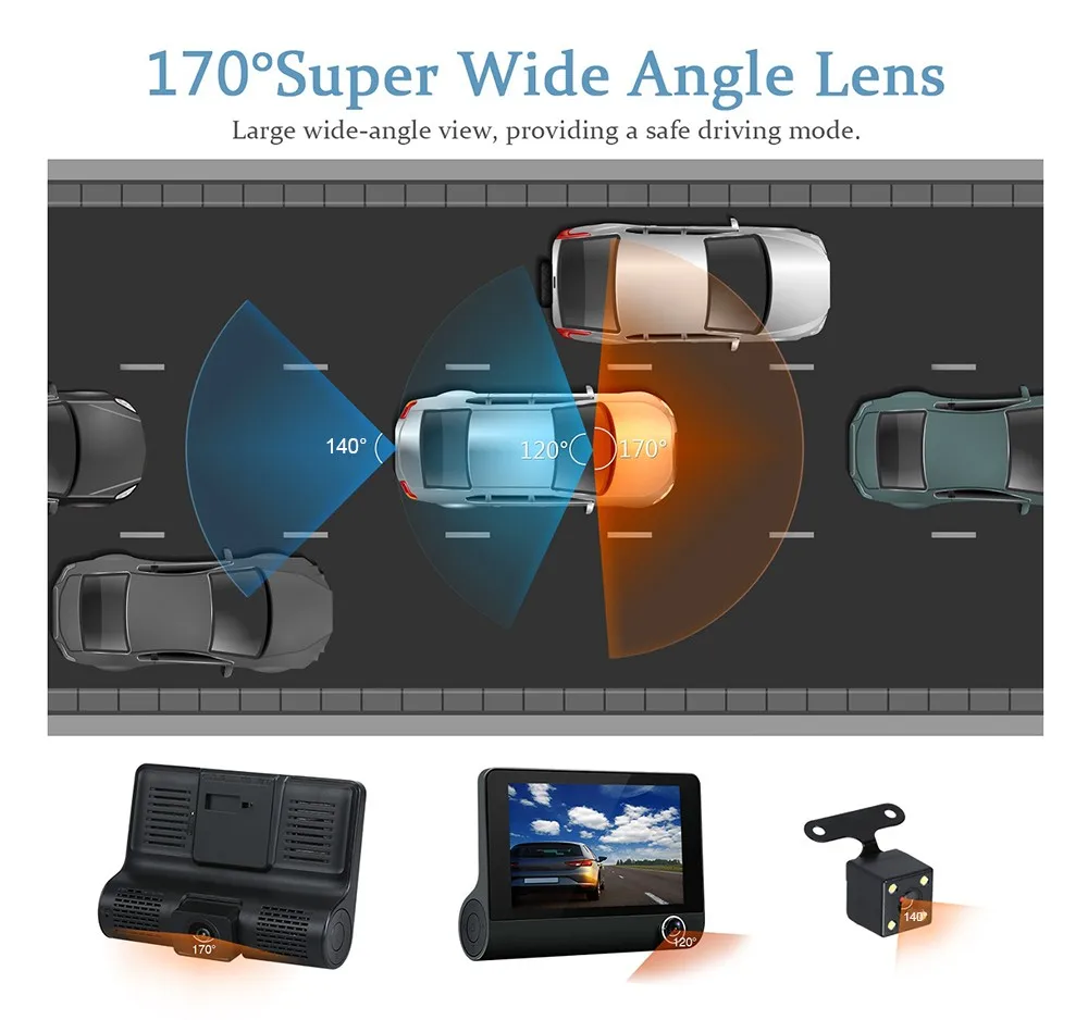 Zeepin 3 Камера авто DVR двойной объектив с заднего вида 4 дюйма 1080P 170 градусов водонепроницаемый g-сенсор циклическая видео парковка монитор Dash Cam