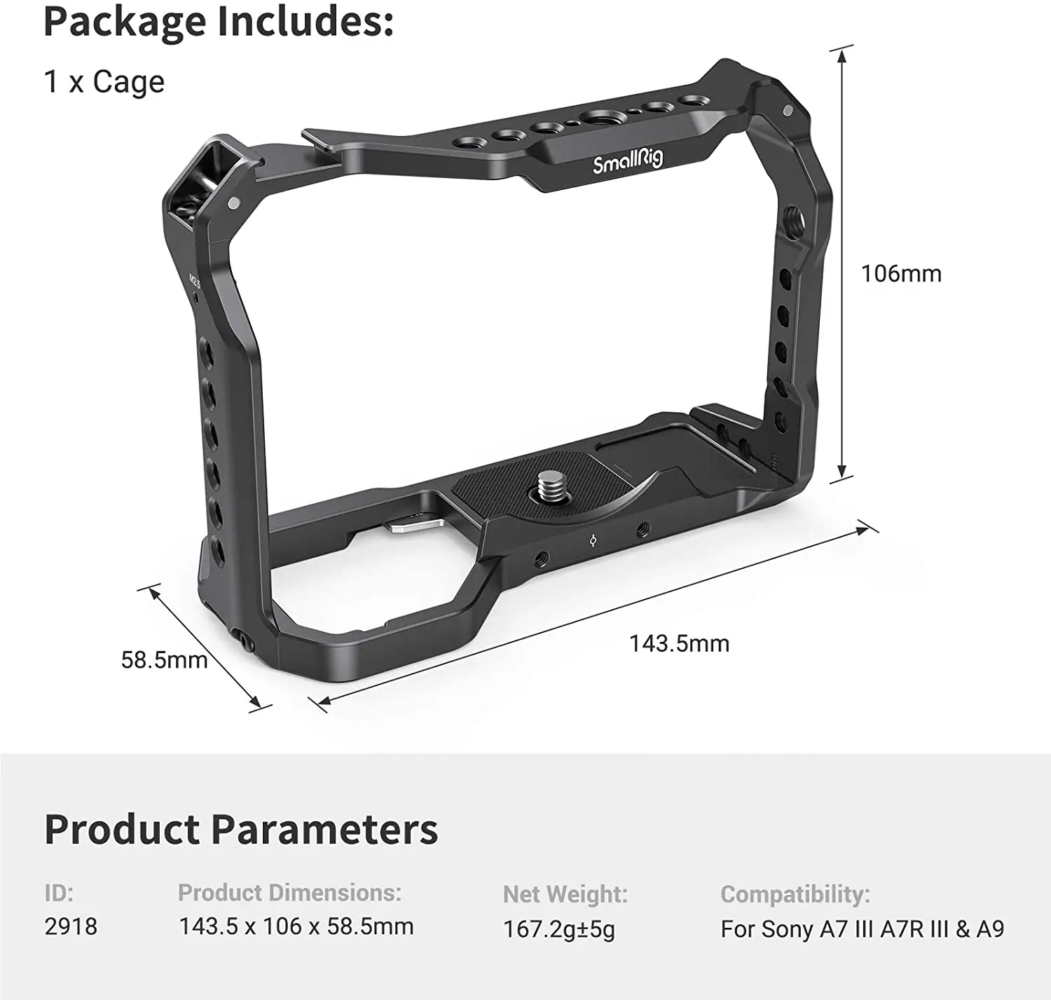 DSLR for Sony A73 A7M3 A7R3 Light Camera Cage for Sony A7III A7R III A9 Camera R