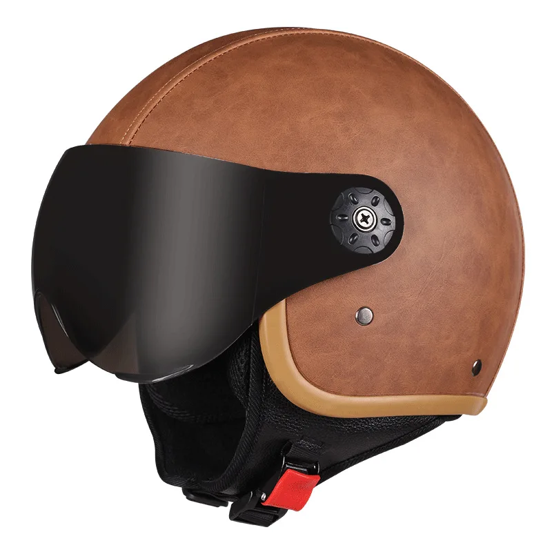 Casco Moto Retro para mujer, con máscara abierta, de piel sintética, casco Vintage para Moto 3/4, casco para Moto - AliExpress Automóviles y motocicletas