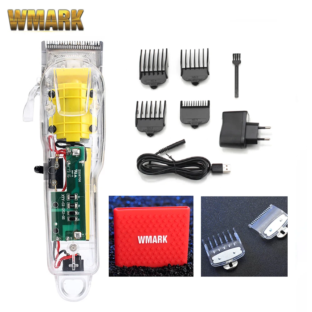 Wmark Novo Modelo Recarregável Hair Clipper Transparente Capa Branco ou Vermelho Base 2200 Bateria 6500rpm 2020 Ng-108