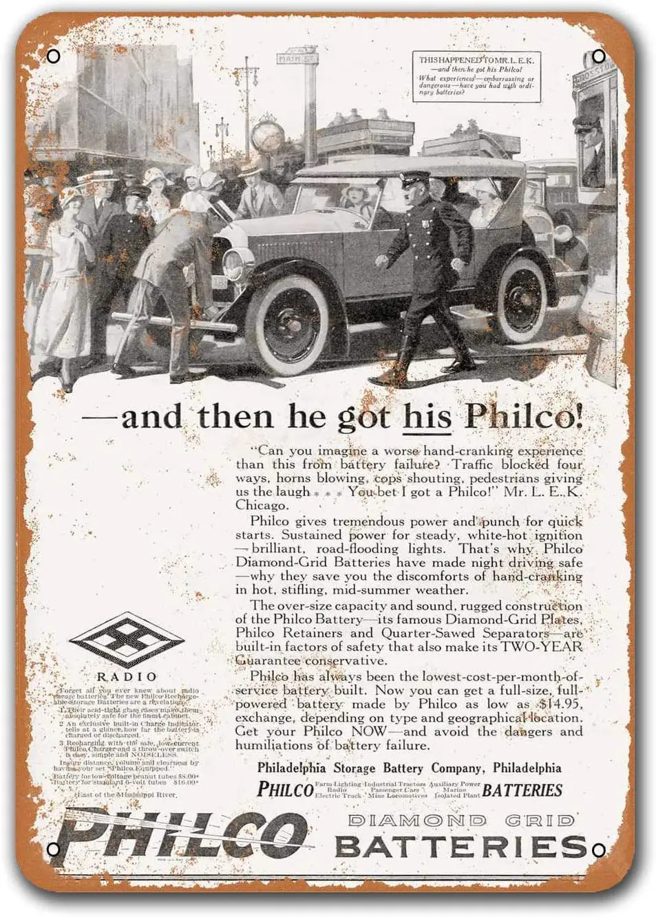 1924 Philco Алмазная сетка автомобильные аккумуляторы старых автомобилей жестяная