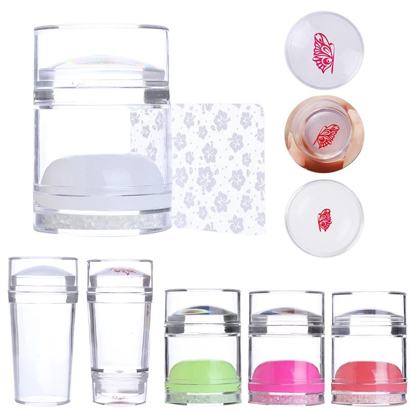 

Dual-ended Jelly Nail Stamper Silicone Clear White with Rhinestone Nail Art Stamper with Nail Scraper Stamping Nail Kits